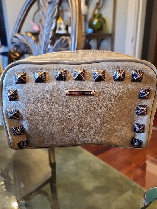 Rebecca Minkoff Handbags - Rebecca Minkoff Taupe Studded Leather Clutch/Cosmetic Pouch Beige & Rose Gold
